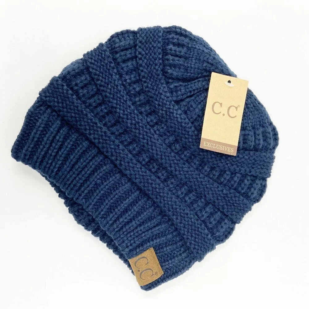CC | Classic Beanie Navy Blue Knit Stocking Cap Hat
